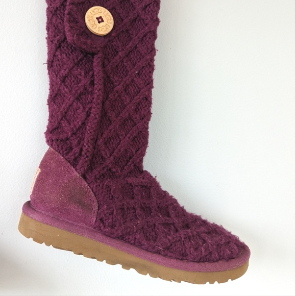 UGG Girls Purple Plum Lattice Cardy Knit Boots - Picture 6 of 14